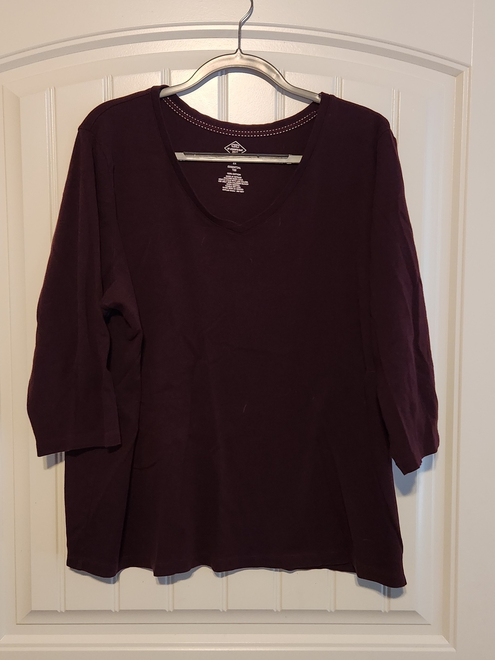 St. John's Bay Women's V-Neck 3/4 Sleeve Top - Plum